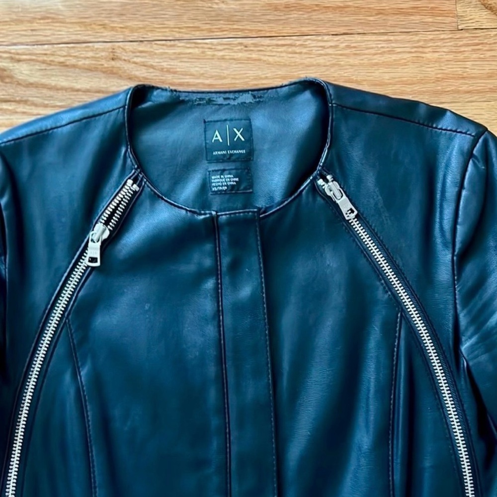 A/X Armani Exchange Black faux leather zipper moto jacket Womens size Xs - Picture 3 of 10
